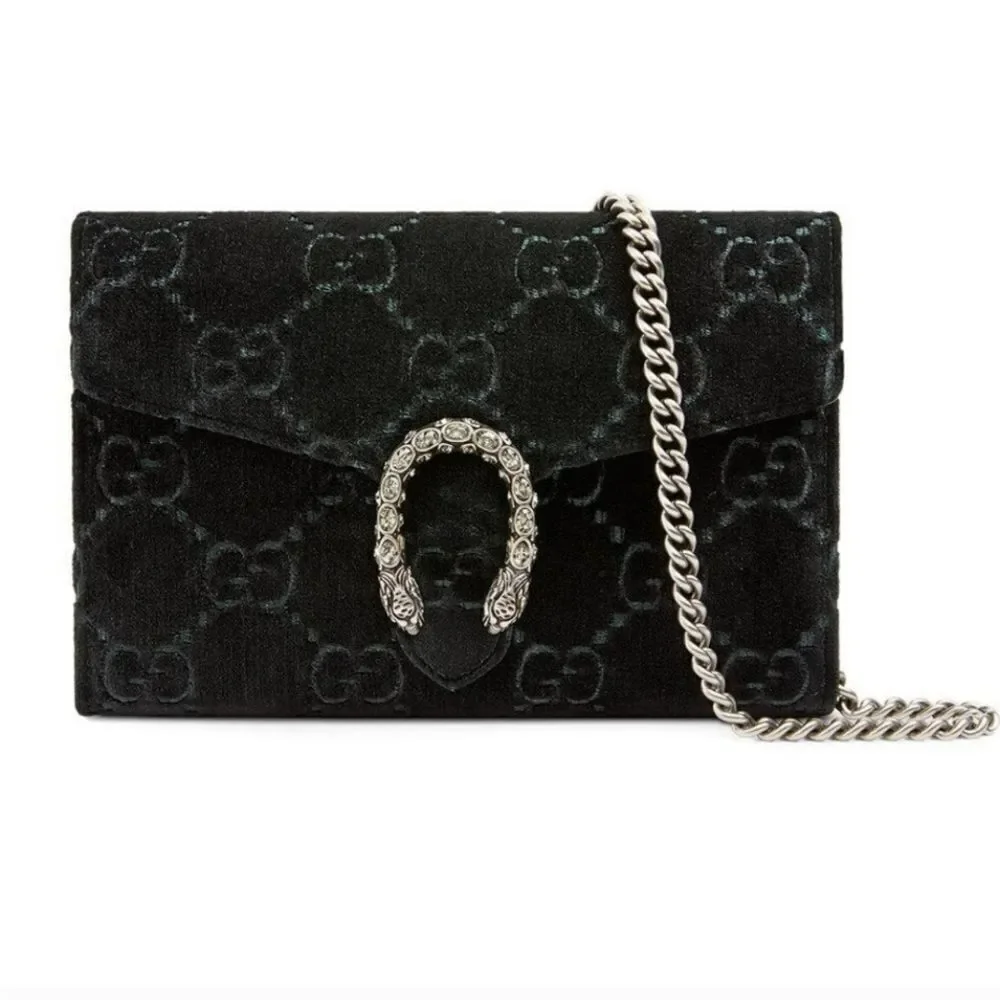Gucci Brand new Authentic Women's Black GG Velvet Mini Dionysus Chain purss - Picture 3 of 16